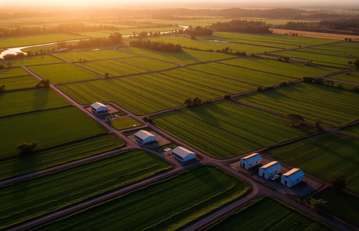 Campos agrícolas al amanecer